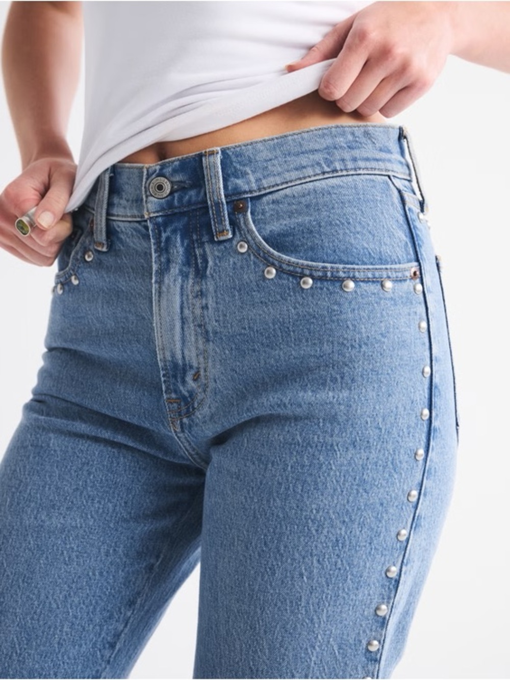 Abercrombie Studded High-Rise Light Blue Jeans